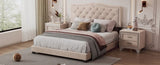 Queen Size Upholstered Bed Frame with Rivet Design, Modern Velvet Platform Bed with Tufted WF316750AAA