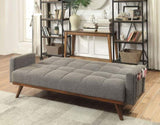 Futon Sofa Gray Color Converts into Bed Tufted Linen Fabric Angled Wooden Legs Side Pockets 1pc Sofa B2741P298389