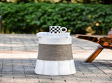 Outdoor Light Gray & Brown Retro Woven Rope & Fan-Base MGO Side Table End Table for Home, Office, N765P382573W
