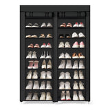 ZUN FCH Double Row 10-Tier Non-Woven Fabric Shoe Cabinet with Iron Pipes and Plastic Components, Black 42943411