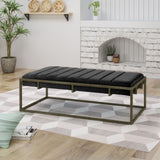Upholstered Velvet Ottoman Bench with Brass Finish, Black N757P256384B