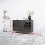 High Glossy Surface 6 Drawers Chest of Drawer with Golden Handle and Golden Steel Legs Black Color W2139134916