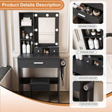 Vanity Table with Mirror & Adjustable LED Lights, Power Outlet, Hairdryer Holder & Stool Compact 54057039
