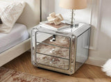 Champagne Gold Mirror Three Drawn Cabinet,Modern End Side, Mirrored Nightstand, Mirrored Side W1005P562320