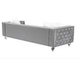 Gray, Three-seater Sofa, Velvet Crystal Buckle Upholstery Sofa, Crystal Feet, Removable Cushion, Two 57265438