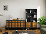 ZUN Bookcase with Cabinet, Bookshelf with Doors, Black&Honey W965P179467