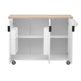 K&K 51" Fluted Kitchen Island with Drop Leaf, Farmhouse Accent Kitchen Island on Wheels with N707P221446W