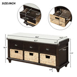 ZUN TREXM Rustic Storage Bench with 3 Drawers and 3 Rattan Baskets, Shoe Bench for Living Room, Entryway WF195161AAB