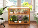 2-in-1 Fir Wood Elevated Greenhouse with Slatted Shelf, Adjustable Roof Cold Frame for Extending 09769934