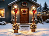 Set of 2 Festive Snowy Lamp Post with Antique Flowerpot Base, Easy Assembly Waterproof Christmas 13133334