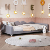 Twin size Upholstered Daybed, Sherpa Fabric Sofabed with Cloud-Shaped Backrest, No Box-spring N733P234602E