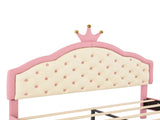 Full Size Lovely Crown Fantasy PU Leather Princess Bed with Tufted Headboard, PinkCream N733P198762H