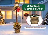 Set of 2 Festive Snowy Lamp Post with Antique Flowerpot Base, Easy Assembly Waterproof Christmas 13133334