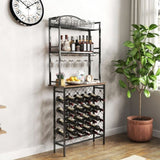 ZUN Industrial Wine Rack Bar Table, 3-Tier Liquor Bottle Glass Holder with Storage Shelves, Metal W2167P202388