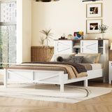 Farmhouse Platform Bed with Double Sliding Barn Door, Queen Size Rustic Wood Bed with
Charging WF317944AAK