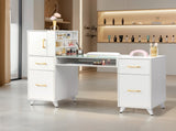 white relief particle board tempered glass 141*50*112cm three doors and two drawers fanless nail 62004166