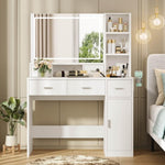 ZUN Desk With Mirror And Lights, White Makeup Vanity With Adjustable LED Mirror, Small Vanity Table With W2181P251034