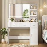 ZUN Desk With Mirror And Lights, White Makeup Vanity With Adjustable LED Mirror, Small Vanity Table With 25887975