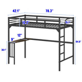ZUN Twin Metal Loft Bed with Desk, Ladder and Guardrails,bookdesk under bed , Black W1676105932