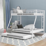 ZUN Twin over Full Bed with Sturdy Steel Frame, Bunk Bed with Twin Size Trundle, Two-Side Ladders, White 89260434