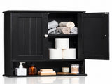 Black painted MDF bathroom wall cabinet with double doors and vertical-groove detailing 97986776