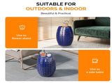 9.4" Steel Patio End Table, Round Hollow Drum Side Table, Accent Table for Indoor and Outdoor, Blue 21472305