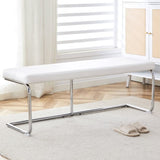 ZUN White shoe changing stool, silver metal legs, sofa stool dining chair, suitable for bedroom ,fitting W1151131315