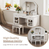 44.4" Makeup Vanity Desk with Large Adjustable Mirror, Dressing Table Set with Drawer & Cabinet, N844P292486A