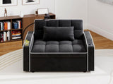 Corduroy Pull-Out Sleeper Chair With Pillow, Brushed Stainless Steel Cup Holder, Phone Stand & Usb 79529233