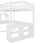 ZUN Full Wooden Loft Bed with U-shaped Desk,Storage Compartments and Tri-fold Mirror, White 71431452