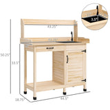 Natural Wood Outdoor Potting Bench with Storage Cabinet,Sink and Faucet ,Hooks 83627467