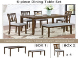 6 Piece Kitchen Set, Rectangular Wooden Table with 4 Upholstered Chairs and a Bench, 74652059