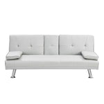 ZUN Sofa Bed with Armrest two holders WOOD FRAME, STAINLESS LEG, FUTON WHITE PVC W2297P164962