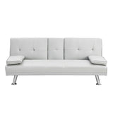 ZUN Sofa Bed with Armrest two holders WOOD FRAME, STAINLESS LEG, FUTON WHITE PVC W214104918