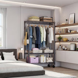 Rolling Clothes Rack Heavy Duty, 3-Tier Garment Rack on Wheels for Hanging Clothes with 1 Rod, Metal T3651P367659