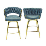 26" Bar Chair Suede Woven Bar Stool Set of 2,Golden legs Barstools No Adjustable Kitchen Island W2189132047
