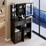 29.2" Small Size Left Drawer Desktop Vanity Table Cushioned Stool, Large Sliding, Touch Control, W3258P291630