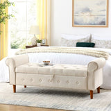 62" Bedroom Tufted Button Storage Bench, Modern Fabric Upholstered Ottoman, Window Bench, Rolled Arm W1853112515