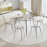 ZUN Modern minimalist style circular transparent tempered glass table, tempered glass tabletop, silver W1151138074