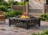 32 Inch Square Outdoor Wood Pit Table, Heavy Duty Wrought Iron Firepit with Pyramid 29225423