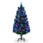 ZUN 6ft Top With Stars PVC Material Fiber Optics 230 Branches Christmas Tree Green 09256951