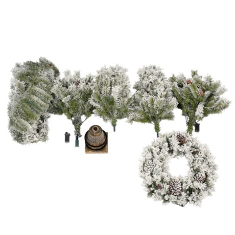 ZUN Pre-lit Xmas Tree Artificial Christmas 4-Piece Set,Garland, Wreath and Set of 2 Entrance Trees X-mas 76004860