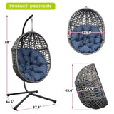 ZUN Hanging Swing Egg Chair with Stand,Outdoor Patio Wicker Tear Drop Shape Hammock Chair with Cushion W1889P154059