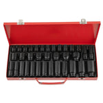 ZUN 35PCS 1/2" Deep Impact Socket Set Drive 6 Point Metric Garage Tool 8mm - 32mm Socket Set 09104233