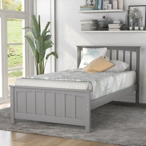 ZUN Wood Platform Bed Twin size Platform Bed, Gray 53425771