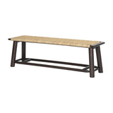 Farmhouse Modern Solid Wood Rattan Bench - 59 Inch Indoor & Covered Outdoor Bench Walnut Finish N842P271335D