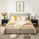 2 Set Nightstands with Grille Striped Doors, Mid Century Modern Nightstand, Bedside Table with W578P193301