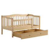 Vertical Fence Wood Painted Pine Toddler Bed with Bottom Drawer and Side Car Bed 01077775