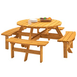 8-Person Outdoor Circular Wooden Picnic Table with 4 Built-in Benches for Patio Backyard Garden, 80257633