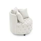 Velvet Upholstered Swivel Chair for Living Room, with Button Tufted Design and Movable Wheels, W48790918
